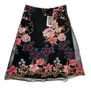 NEW ECI Women Embroidered Tulle A-Line Floral Midi Skirt Women Size 4 Pink